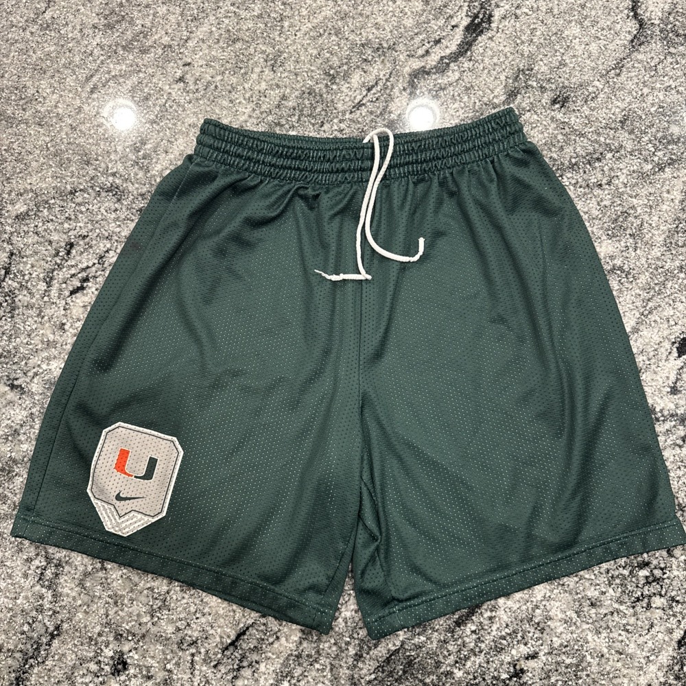 MIAMI HURRICANES GAME USED GREEN NIKE FIT DRY BASKETBALL SHORTS SIZE-XXL #370